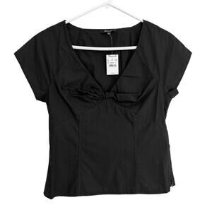 Madewell Twist Front Top Black Poplin Cottage Romantic Minimalist Basics NP028